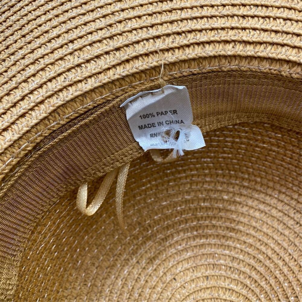 Women's Beige Palm Tree Embroidered Straw Sun Hat Wide Brim Summer Casual - Picture 6 of 8